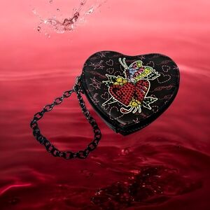 NEW Ed Hardy Love Design Black With Rhinestones  Coin Purse Wrislet 4.5" Y2K NWT
